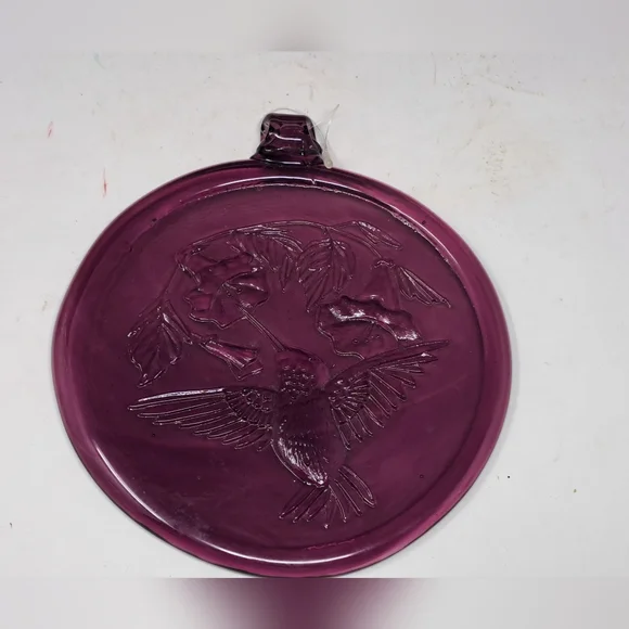 Purple Large Round Art Glass Sun Catcher With Humming Bird And Flowers - Picture 2 of 3